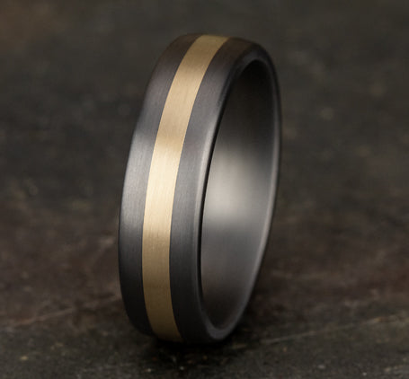 Benchmark 6.5mm Grey Tantalum & 14k Yellow Gold Stripe Wedding Ring