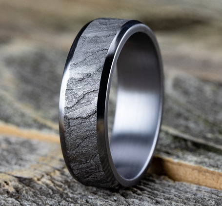 Benchmark 7mm Grey Tantalum Lava Rock Style Wedding Ring