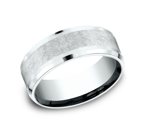 Benchmark 8mm 14k White Gold with Swirl Finish Centre Wedding Ring