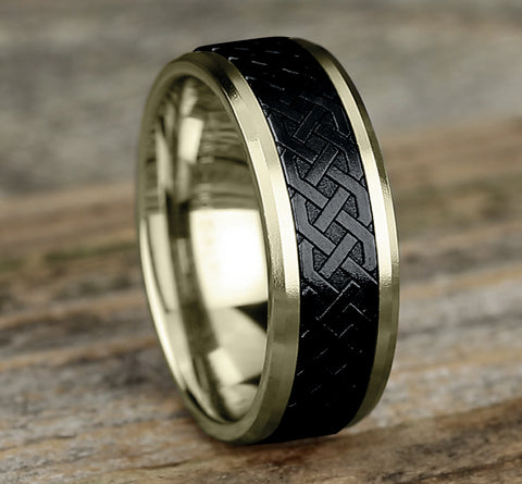 Benchmark 8mm Black Titanium & 14k Yellow Gold Celtic Knot Wedding Ring