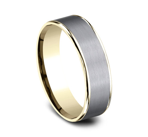 Benchmark 6.5mm 14k Yellow Gold and Satin Finished Grey Tantalum Wedding Ring