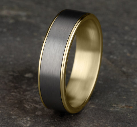 Benchmark 6.5mm 14k Yellow Gold and Satin Finished Grey Tantalum Wedding Ring