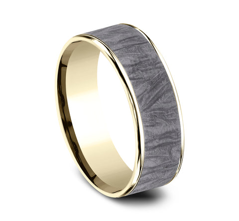 Benchmark 7.5mm 14k Yellow Gold & Grey Tantalum Sculpted Wedding Ring