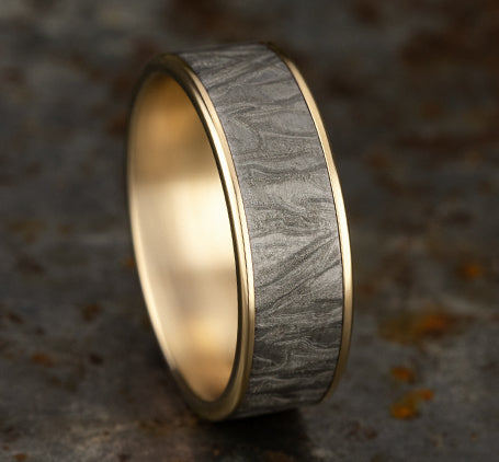Benchmark 7.5mm 14k Yellow Gold & Grey Tantalum Sculpted Wedding Ring