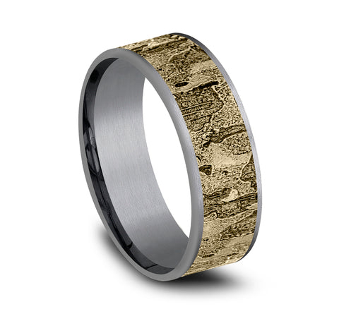 Benchmark 7.5mm 14k Yellow Gold & Grey Tantalum Sculpted 'Wall Fracture' Wedding Ring