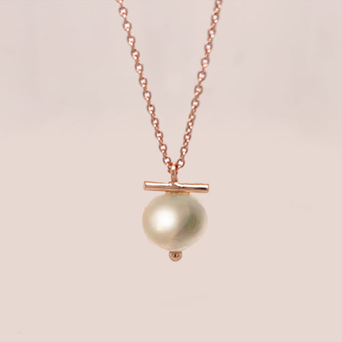 Petit Bijoux Rose Gold Plated Sterling Silver T-Bar Pearl Pendant Necklace