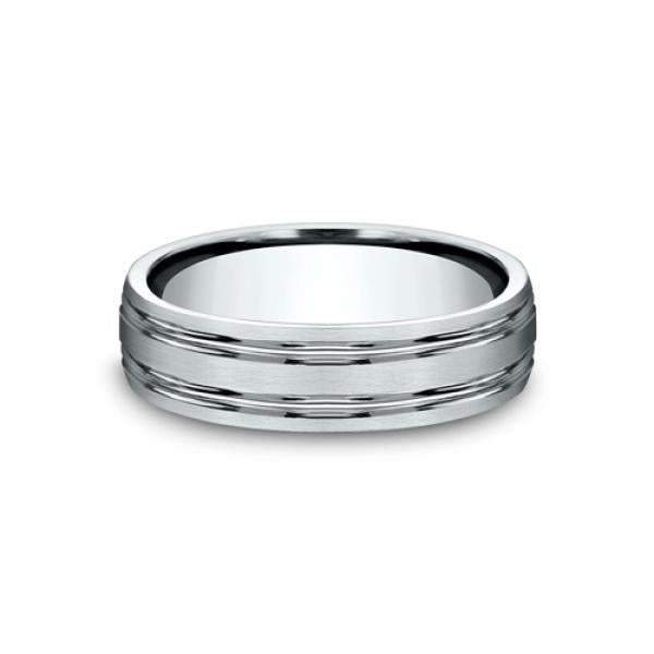 6mm white gold sculpted parallel lines ring