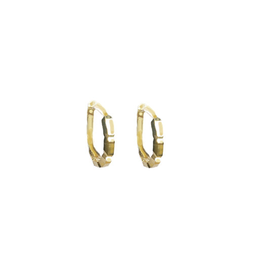 14k Yellow Gold Geometric Diamond Cut Hoop Earrings