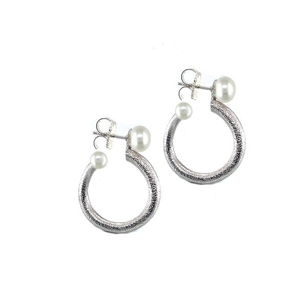 Sterling Silver And Button Pearl Twist Earrings
