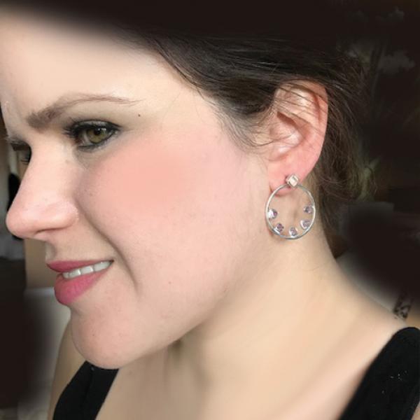 Petit Bijoux Sterling Silver Rose Quartz Stud with Amethyst Open Circle Earring Enhancers