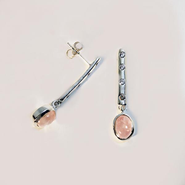 Petit Bijoux Sterling Silver Earrings with Rose Quartz and CZ