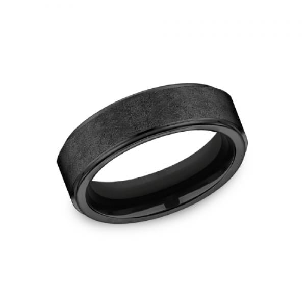 7mm black titanium ring with swirl finish inlay