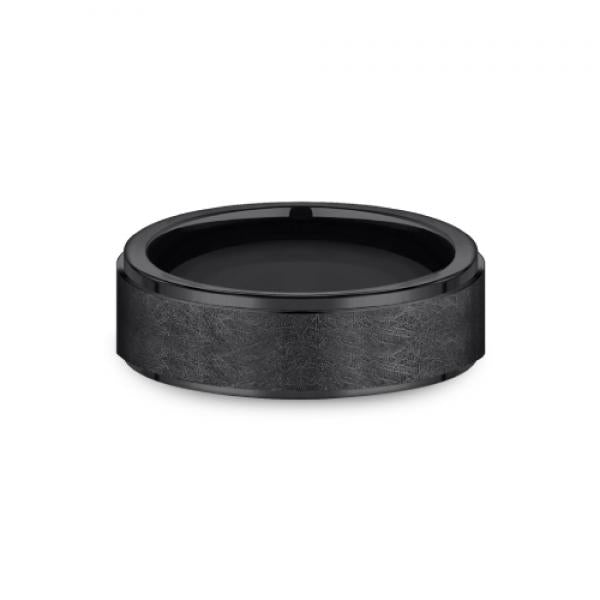 7mm black titanium ring with swirl finish inlay