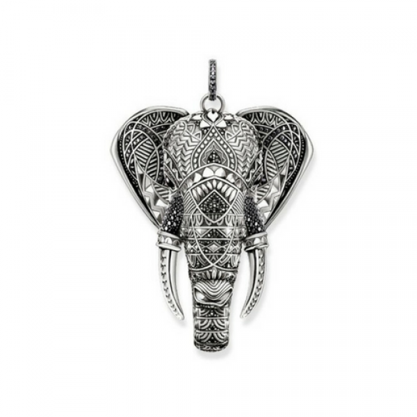 Thomas Sabo Sterling Silver, Black Cubic Zirconia and Onyx Large Elephant Head Pendant