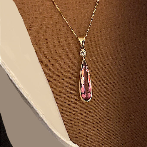 14k Yellow Gold Pink Tourmaline and Diamond Pendant – TrueBijoux