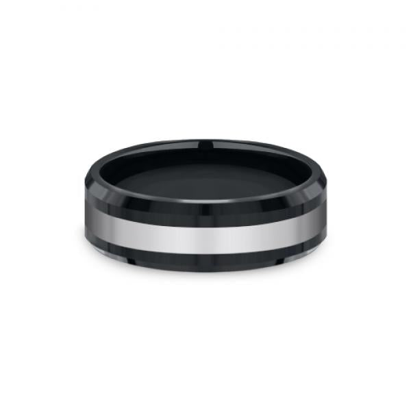 7mm black ceramic and tungsten inlay ring with high polish finish
