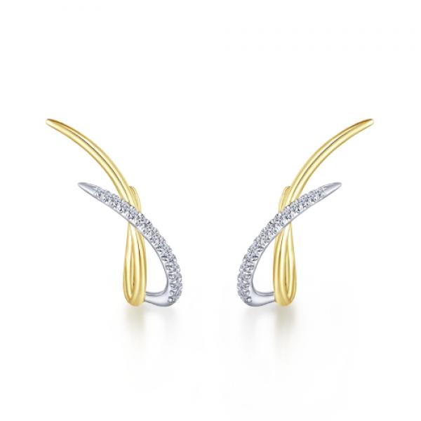 Gabriel & Co. 14k White and Yellow Gold Twisted Diamond Earrings