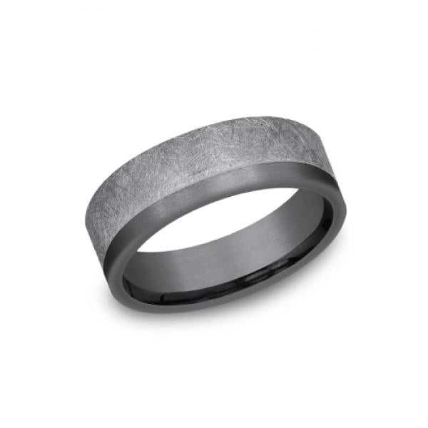 7mm grey tantalum ring with swirl finish inlay