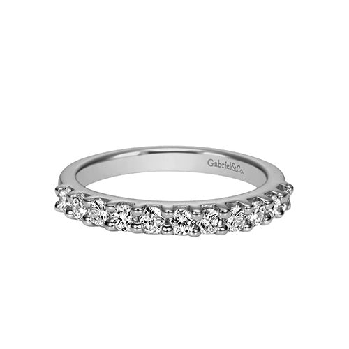 14 karat white gold, 11 diamond line, stackable ring from gabriel and co. 